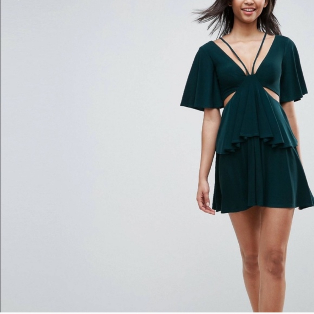 NWOT Forest Green Cut Out Layered Skater Dress by ASOS